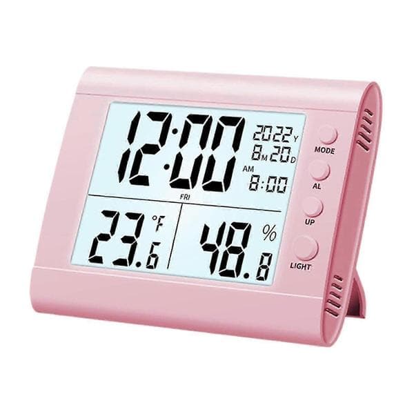 Digital vekkerklokke hygrometer lettlest stort digitalt display husholdning Pink