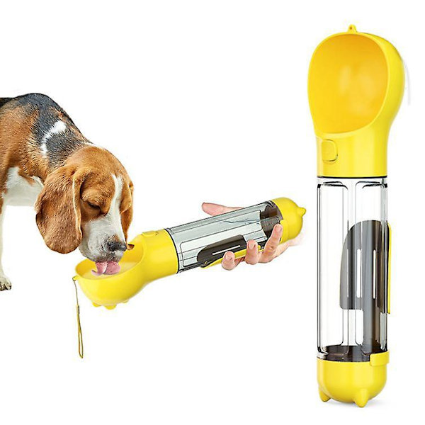300 ml vand multifunktionel udendørs lækagesikker sammenklappelig letvægts kæledyr vanddispenser flaske, egnet til hunde, katte og andre dyr yellow