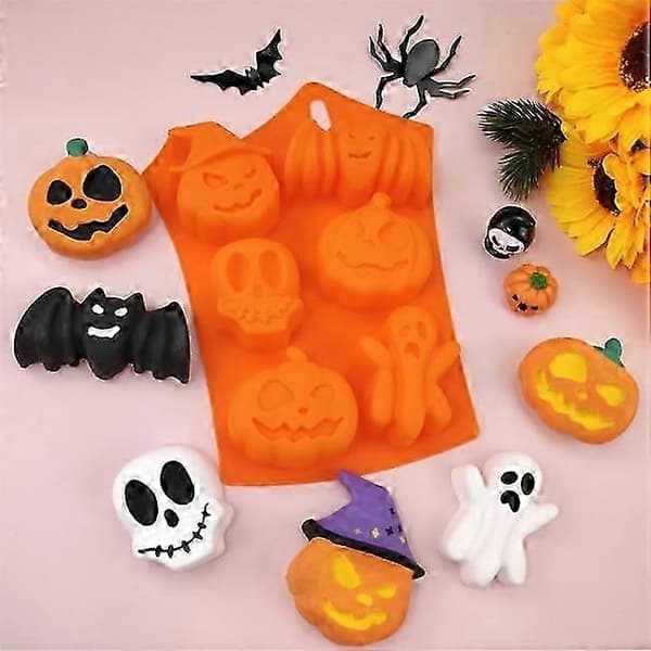 2 stk Halloween silikon bakeformer - gresskar skjeletthode, flaggermus, spøkelsesform - kakeform cupcake sjokoladeform - DIY baking