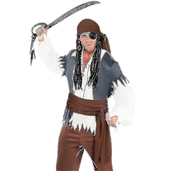 Piraattiasu-tarvikepaketti Retro Durag Pitkähäntäinen Piraattihattu Suuri Vyö Keskiaikainen Renessanssi Teema Cosplay Pukeutuminen Halloween-juhliin Dark Brown