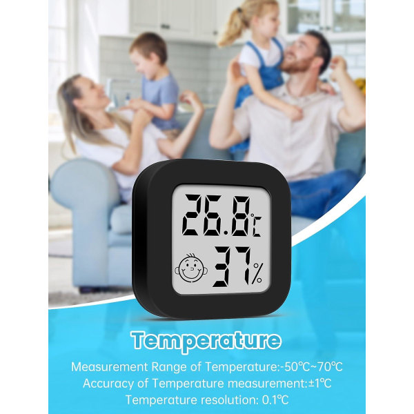 3 pakker rumtermometer Lille digitalt hygrometer Indendørs LCD temperatur- og fugtighedsmåler til hjemmet, kontoret, soveværelset, babyværelset (sort)
