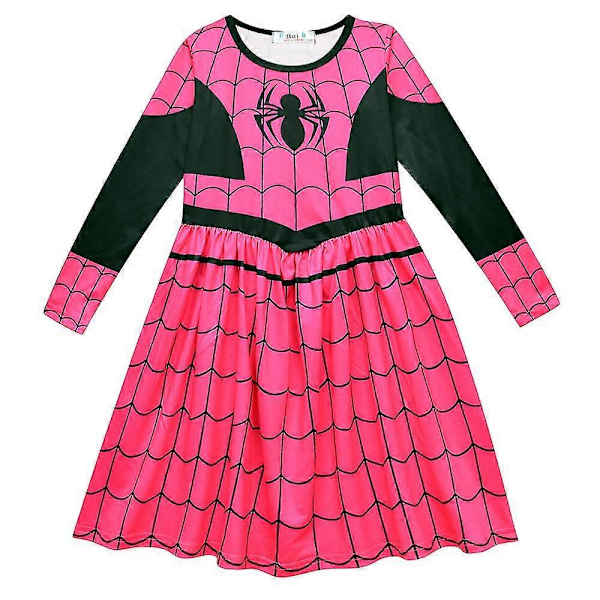 Lasten tyttöjen hämähäkkikuvioinen pitkähihainen Halloween-mekko, pyöreäkaulainen asu naamion kanssa, esiintymisasu 4-5 Years