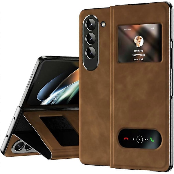 Samsung Galaxy Z Fold 6:lle suunniteltu magneettinen taittuva kotelo, avoin ikkuna, ylellinen liike-elämän Napa-nahkainen piilotettu jalusta, ohut suojakotelo Brown For Galaxy Z Fold 6