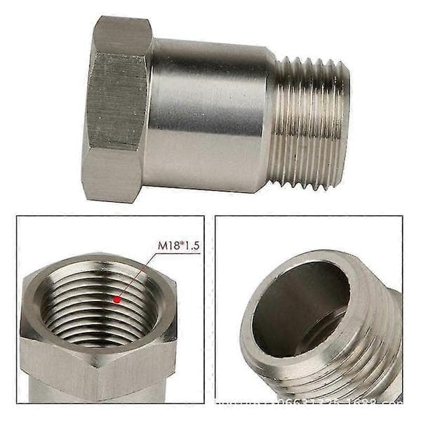 2 stk M18x1.5 gjengeadapter i rustfritt stål, oksygensensoradapter Oksygen O2-sensor Silver