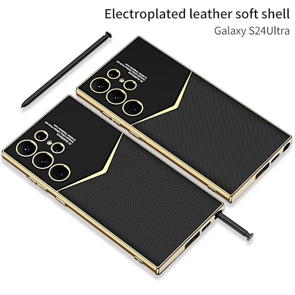 Samsung S24 Ultra Etui med Ægte Læder Bagside, Ultra-Tyndt Galaxy S24 Ultra Etui med Kamera Beskyttelse white