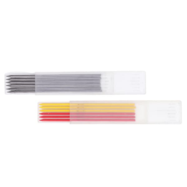 Ouitble HB Tømrerblyant-refillsett, 12 stk. tømrerblyant-refill, 2,8 mm HB mekanisk blyant-refill i sort, rød, gul, for dype hull