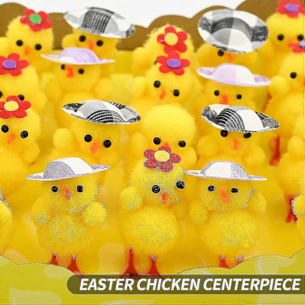 Zk-36 stk. Påskekyllinger | 4 cm - Høye Mini Påskekyllinger Cap Chicken Set of 24