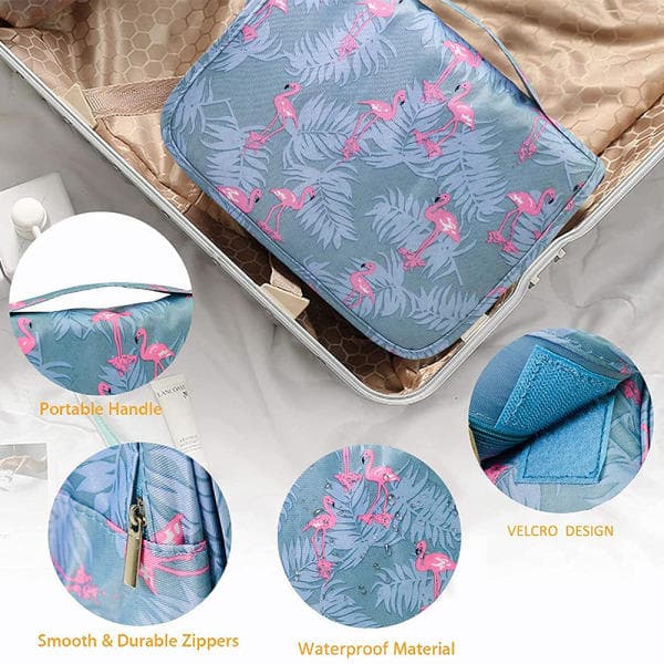 1 pc Hanging Toiletry Bag - Large Cosmetic Makeup Bag Grey Flamingo