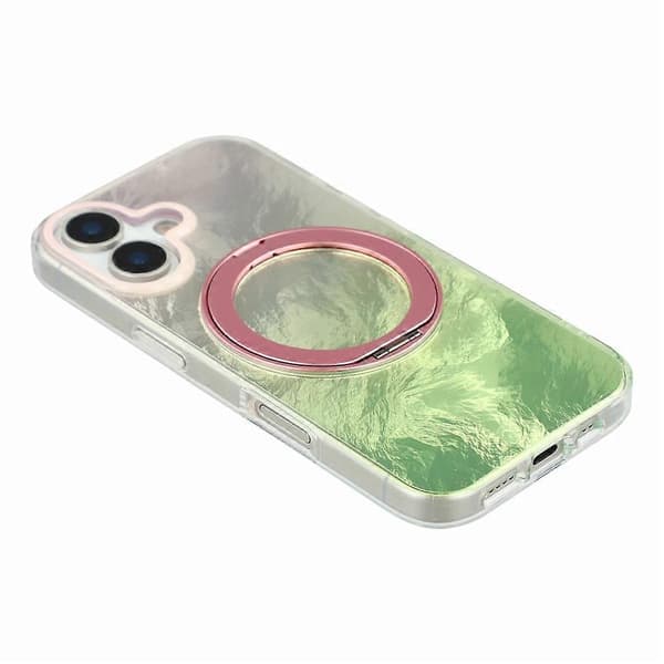 Kompatibel med iPhone 17-fodral Roterande ringstöd Aurora Gradient TPU Stötsäkert telefonfodral Pink