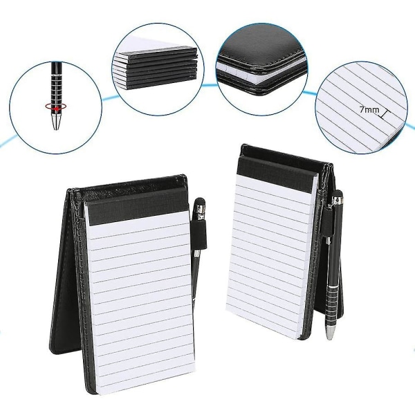 11 kpl Mini Pocket Notepad -pidike PU Nahkainen Business Notebook Mukana 2 kpl Metalli Pen 8 kpl Refil