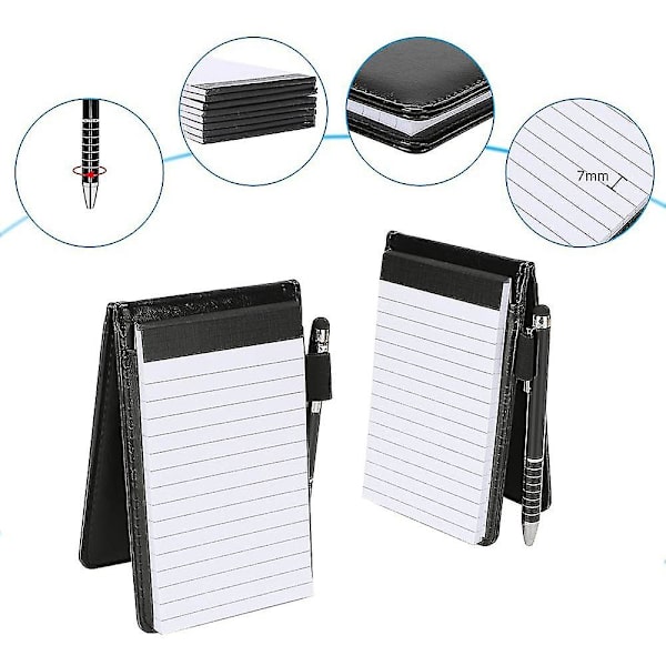 11 st Mini Pocket Notepad Holder Pu Läder Business Notebook Inkluderar 2 st Metallpenna 8 st Refil