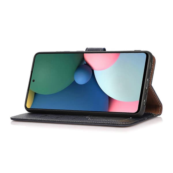 Læder telefoncover med vandret flip og litchi-tekstur til iPhone 14 Plus Blue