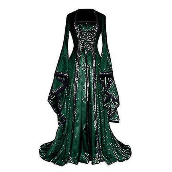 Naisten keskiaikaiset mekot Vintage keskiaikainen lattiapituus Solmio Ruffle Hihat Renessanssi Gootti Cosplay-mekot Plus-koko Gootti Mekko Puvut S