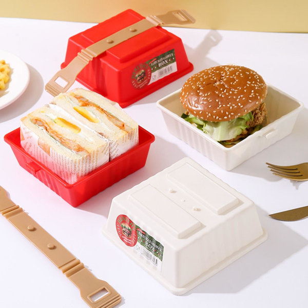 Sandwich Box Napsautettava solki Suuri kapasiteetti ruokaluokan opiskelijoille Bento Box Kannettava hampurilaisen säilytysastia Päivittäinen käyttö Red