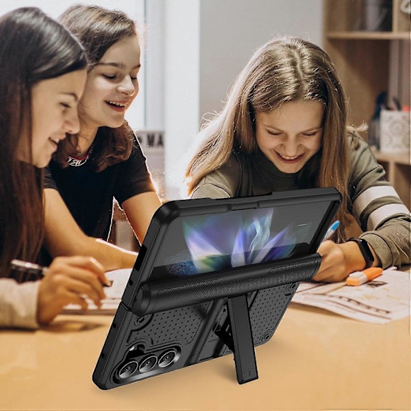 Fodral för Samsung Galaxy Z Fold 6 med Stativ, Stötsäkert 2-i-1 Silikon Gummi med Hård PC Robust Helkroppsfodral för Z Fold 6 Black For Galaxy Z Fold 6