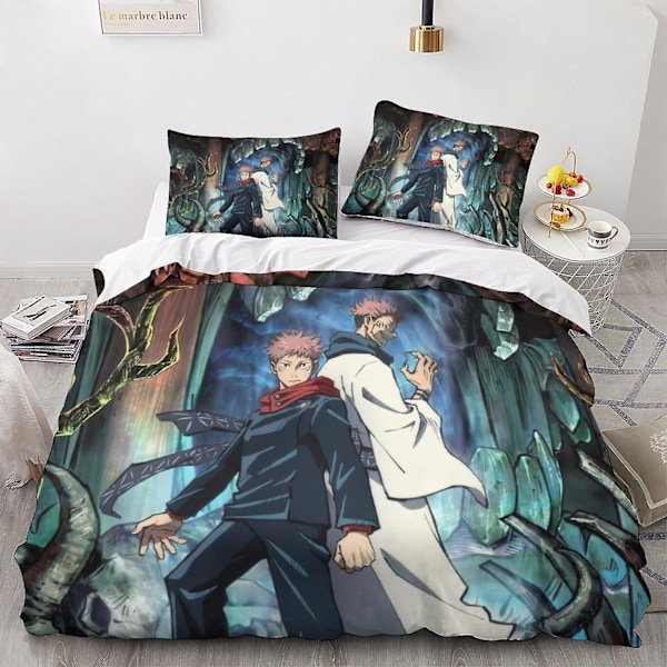 Jujutsu Kaisen Vuodevaatteet 3D Peittosetti Pehmeä Mikrokuitu Anime-Peitto Pehmusteilla, Peitto 3-osainen Setti Double200x200cm