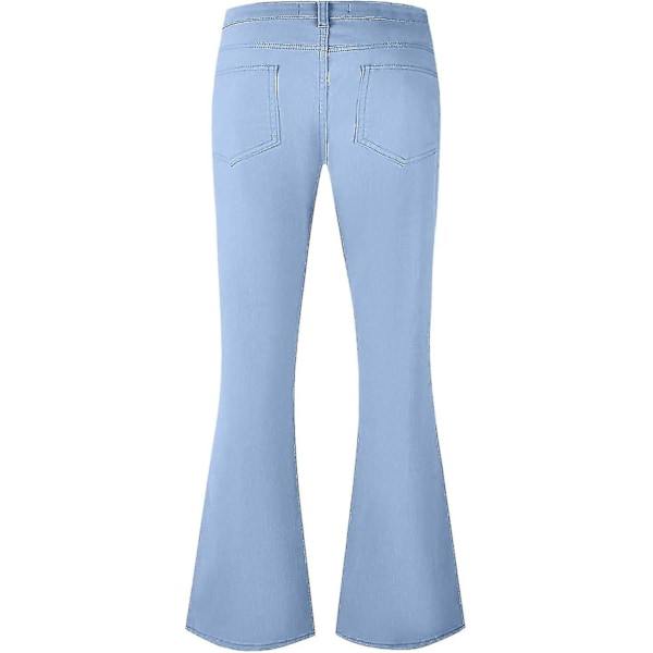 70'er Disco Bukser til Mænd Herre Bell Bottom Jeans Bukser 60'er 70'er Bell Bottoms Vintage Denim Bukser Jeans til Mænd A009-sky Blue X-Large