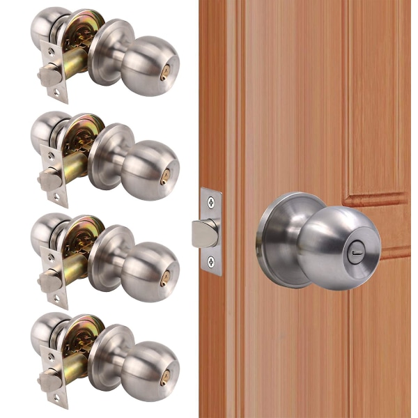 4 pakke privat bold-stil nøglen indgangsdørknop, indvendige nøglefri dørknapper Låse til soveværelse eller badeværelse