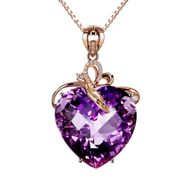 Hjerteformet ametyst anheng 18K gull edelsten naturlig ametyst halskjede Purple