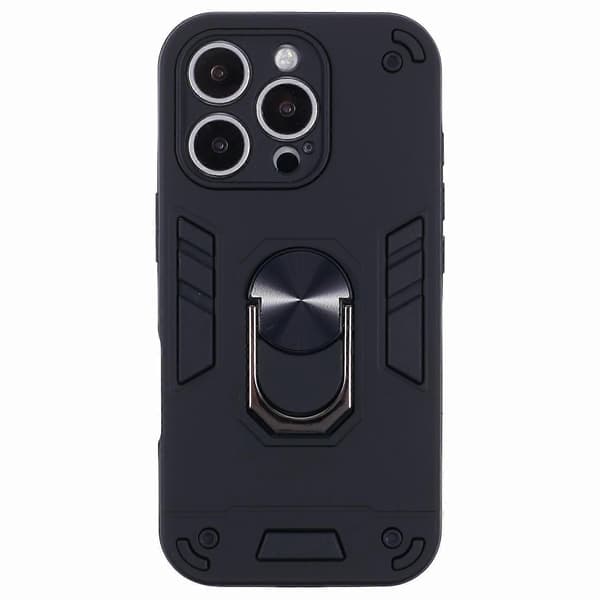 Til iPhone 16 Pro Max Cover PC+TPU Drop Defend Telefon Cover med Ring Kickstand - Grøn Multicolor Black