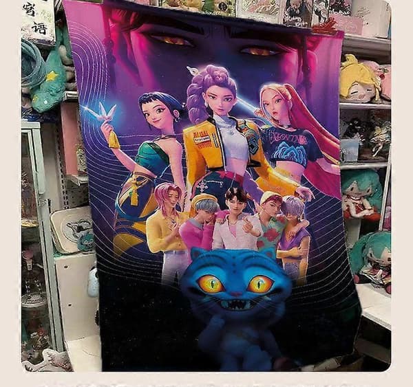 K-Pop Demon Hunters Tema Flonel Tæppe Frokostpause Tæppe Quilt Sofatæppe D 75x100cm