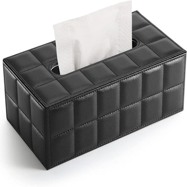 Rektangulär servettlåda i läder, svart Black