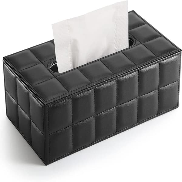 Rektangulær serviettboks i skinn, svart Black