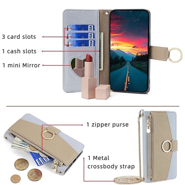 Til OnePlus Nord CE 3 Lite 5G/Nord N30 5G etui PU læder lynlås lommestativ Telefoncover Blue Style D OnePlus Nord CE 3 Lite