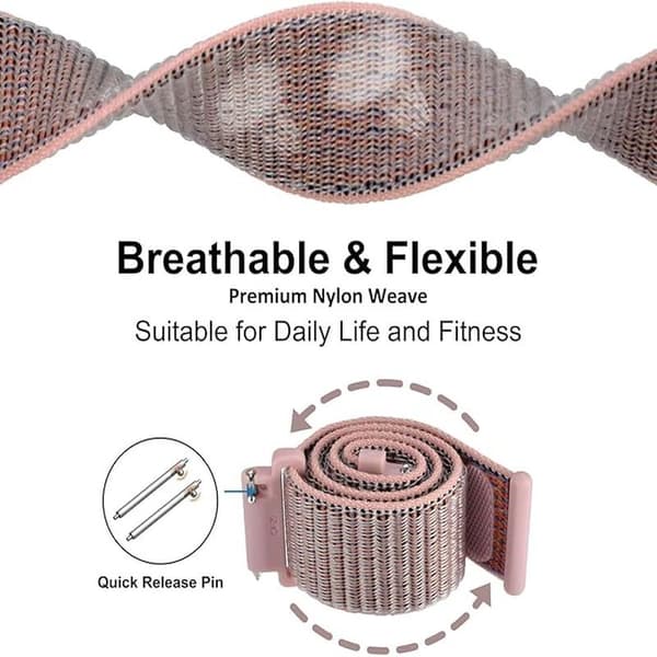 Pink - Universal Adjustable 22mm Nylon Strap, Quick Release, Unisex Replacement Band, Band Width