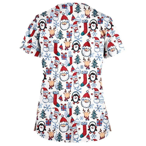Joulu Naisten Hoitopuku Scrub Lyhythihainen T-paita Joulupaita T-paita Topit-m-valkoinen Penguin