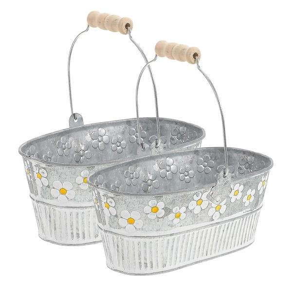 2 stk Delikat Daisy Design Jernbøtte Hus Blomsterbeholder Retro Blomstervase