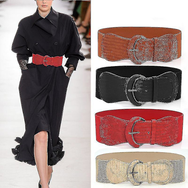 Dame midjebelte - bredt stretchy cinch belte - skinn elastisk belte for kjole dekorasjon Red