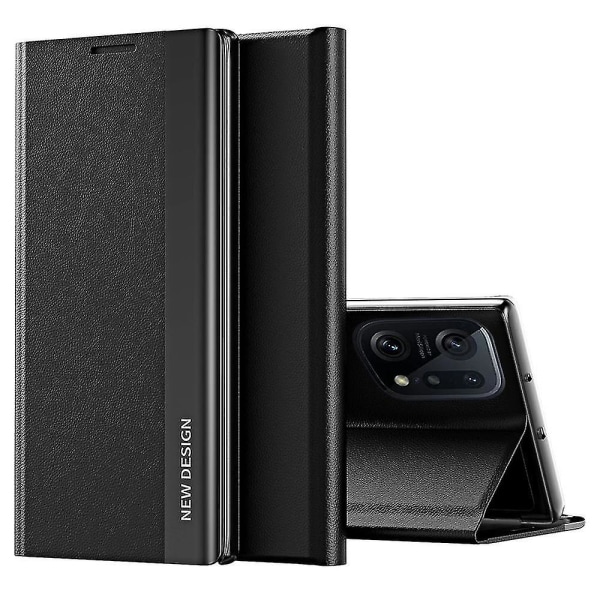 Til Oppo Find X5 Pro Galvanisering Pu Læder Taske Stand Telefon Cover - Sort Black