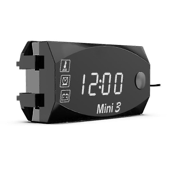 Mini 12v Bil Digital Voltmeter Gauge, 3 i 1 Universal Elektronisk Motorcykel Elektronisk Ur Termometer Voltmeter Ur Display White
