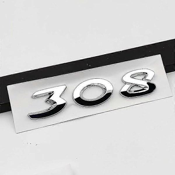 3D Abs Svart Krom 308 Logotyp Bokstäver Bagageutrymme Emblem Badge För Peugeot 308 Sw Cc Limmärke Nummer Dekal Tillbehör