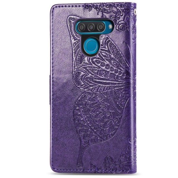 Butterfly Love Flowers kohokuvioitu vaakasuuntainen case LG Q60:lle, pidike ja kortti & & Dark purple
