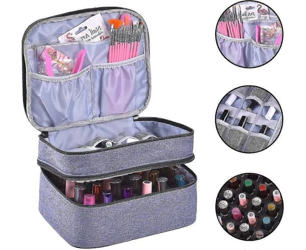 Nagellacksförvaringsväska - rymmer 30 flaskor (15 ml) nagellacksväska, dubbellagers förvaringsväska