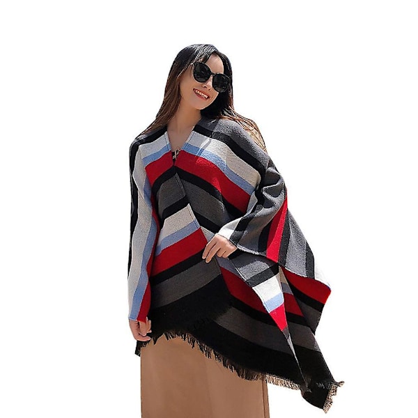 Pashmina-skjerf, varmt sjal, omslag, åpen foran poncho med dusk for dame