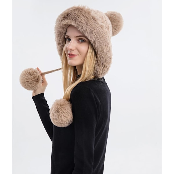 Dam vinter Peruvian öronbeklädnad Beanie Hat Öronklaffar Sherpa Skidmössa Stickad Fleecefodrad 3 Pom Khaki Solid One Size