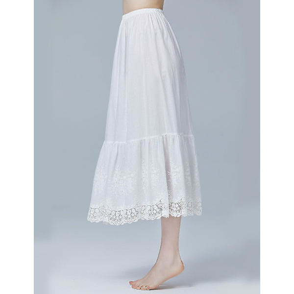 Half Slip Girt Extender 100 % puuvillainen vintage alushame pitsibrodeerauksella Alencon Lace - Ivory - 85cm L