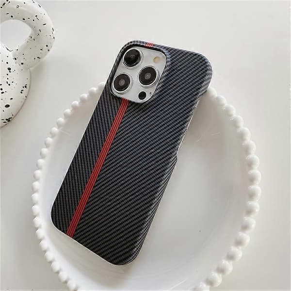 Kompatibel med iPhone 14 Pro Max telefondeksel karbonfibertekstur mikrofiberfôr + PC ufullstendig bakdeksel Black
