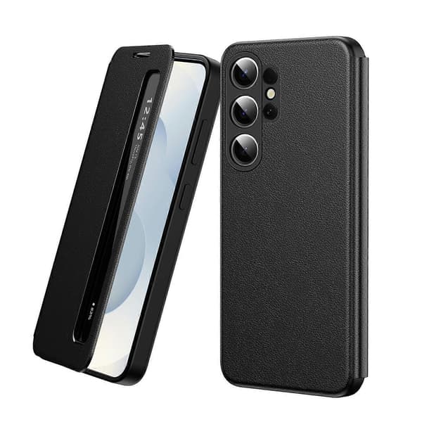 Smart View Window Flip-deksel til Samsung – Dvale- og samtalebesvaringsfunksjoner via APP black For Samsung Galaxy S25 Plus