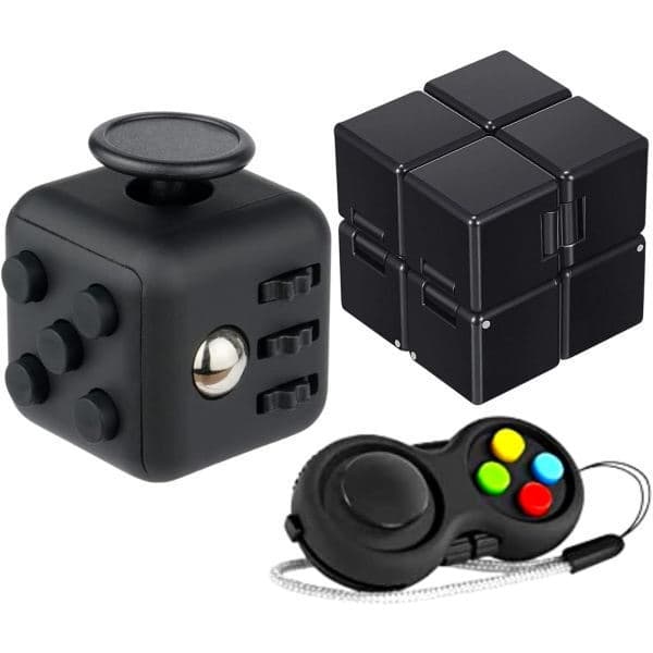 3-pak legetøjssæt til ultimativ stresslindring - Sensorisk legetøjssæt med fidgetplade, infinity-terning og controller - Perfekt kontorgave til børn