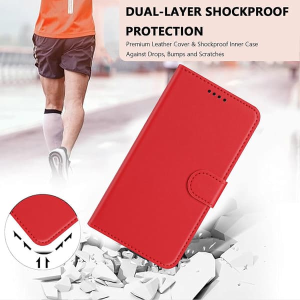 Kompatibel med iPhone 16 Plus Läderfodral Plånboksställ Enfärgad Anti-fall Telefonfodral Red
