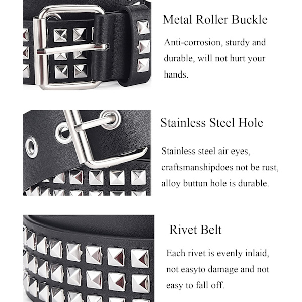Spikkede Bælter Kvinder Y2K Bælte Stjerne Bælter Sort Pige Damer Spike Stud Punk Taljebælte til Halloween Cosplay