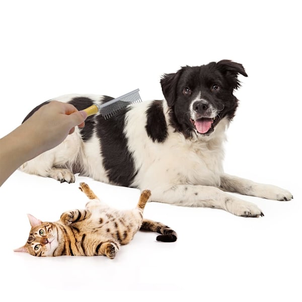 Træhåndteret plejekam til hunde, katte og kæledyr Long & Short Teeth Comb