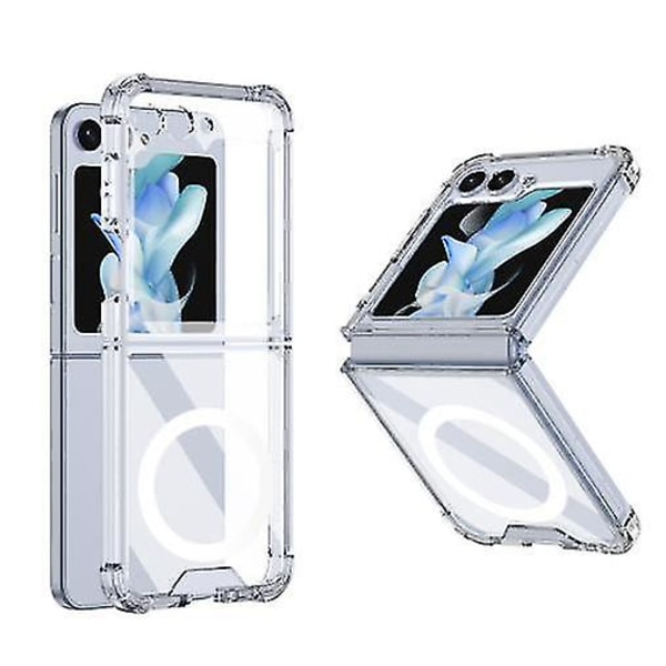 Läpinäkyvä case Samsung Galaxy Z Flip 5 -puhelimelle - Magsafe Z Flip 5 case , jossa näytönsuoja ja saranasuoja Transparent
