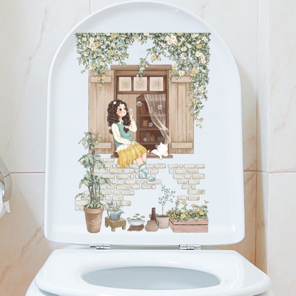 Tyuhen wc-tarra Pitkäkestoinen kirkkaanvärinen kukkatarra Vedenpitävä Helppo kiinnittää seinätarra kylpyhuoneen sisustukseen
