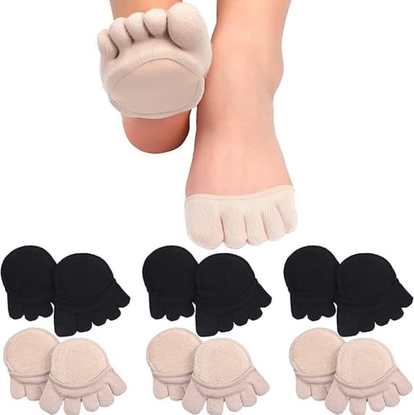 6 par tåstrømper (3 par beige + 3 par sorte) No Show Liner Socks Dame Finger Half Socks