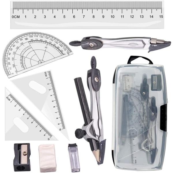 Tuloka Drafting Compass Set 10 st School Maths Gradskivor Set Linjaler för elevmatte och hemundervisning Ritning i case